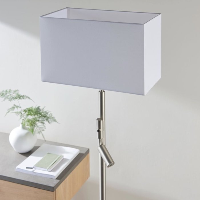 Issey -Rectangular Shade Floor Lamp with LED Reading Spotlight -  Matt Nickel