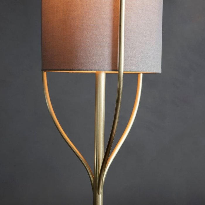 Olive - Organic Tree  Drum Floor Lamp - Brushed Brass & Natural Fabric