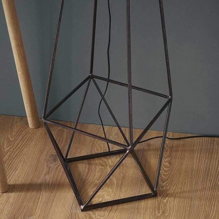 Cage Floor Lamp - Aged Copper & Grey Fabric