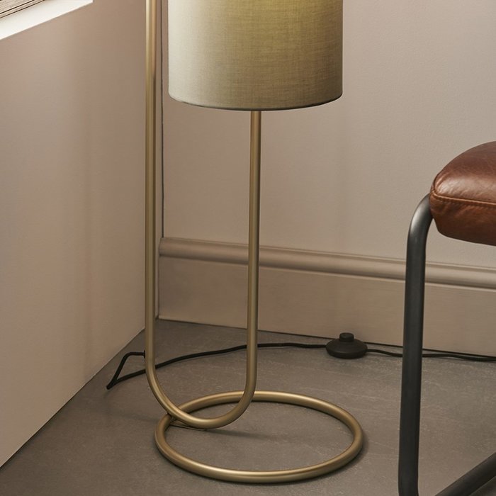 Rowantree - Oval Antique Brass Floor Lamp with Grey Shade