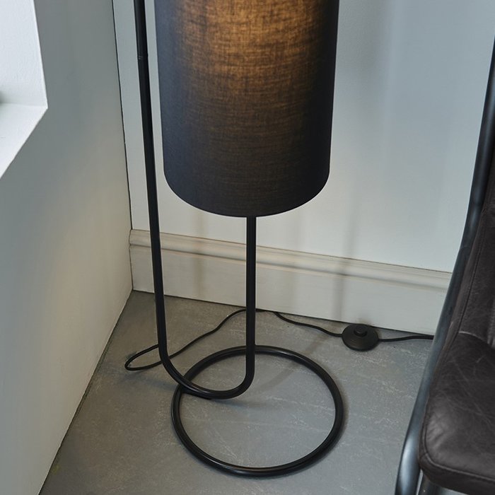 Rowantree - Oval Matt Black Floor Lamp with Black Shade
