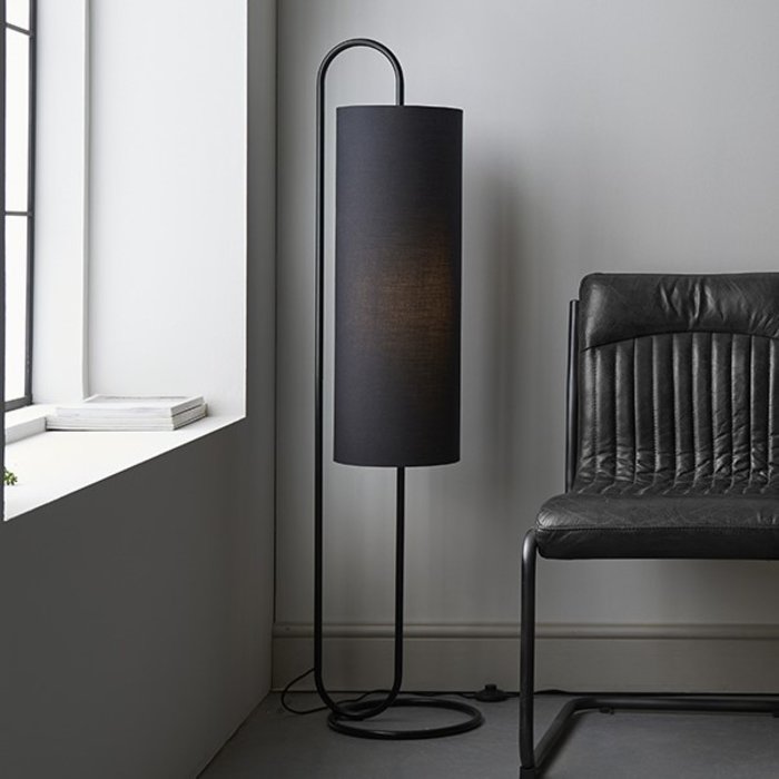 Rowantree - Oval Matt Black Floor Lamp with Black Shade