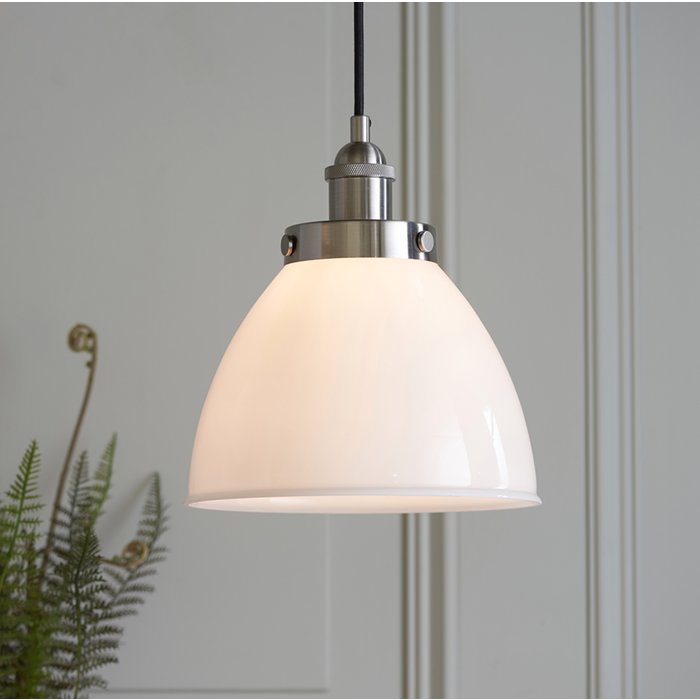 Resto Style Gloss White Glass Industrial Pendant