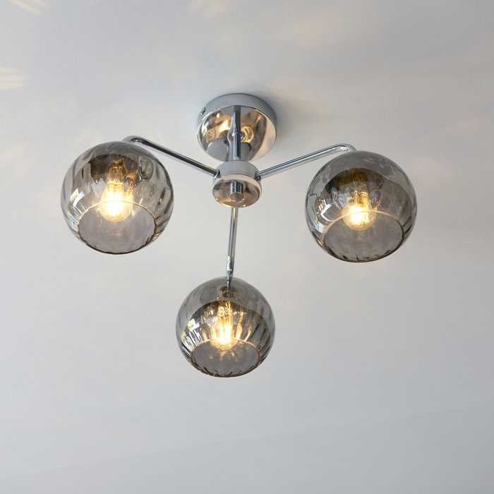 Dimple - Chrome & Smoked Glass 3 light Semi-Flush Ceiling Light