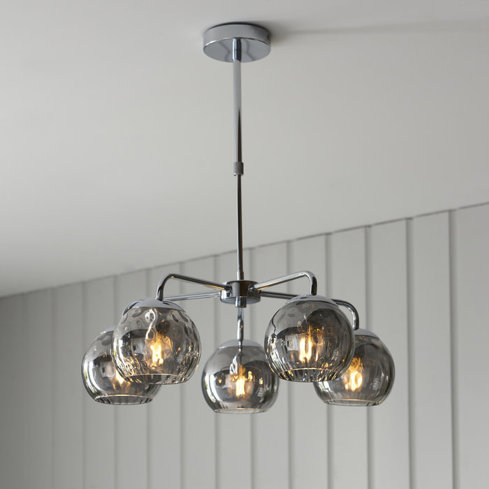 Dimple - Chrome & Smoked Glass 5 light Semi-Flush Ceiling Light