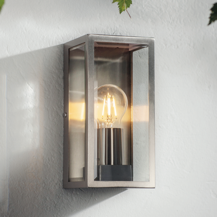 Durham - Box Lantern Outdoor Wall Light  - Brushed Stainless Steel