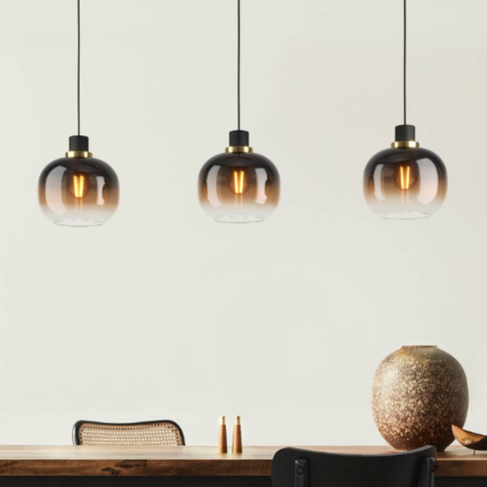 Ella - Black and Brown Glass 3 Light Bar Pendant