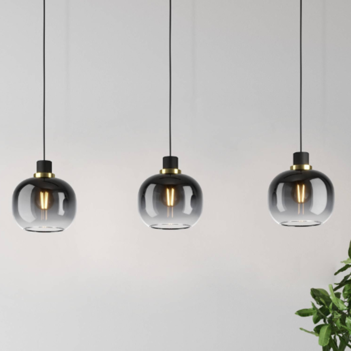 Ella - Black and Smoked Glass 3 Light Bar Pendant