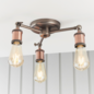 Vintage - 3 Light Industrial Semi Flush Ceiling Light - Copper and Pewter