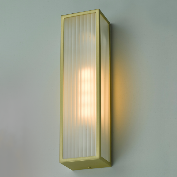 Atlas - IP44 Large Ribbed Glass Wall Light - Satin Brass