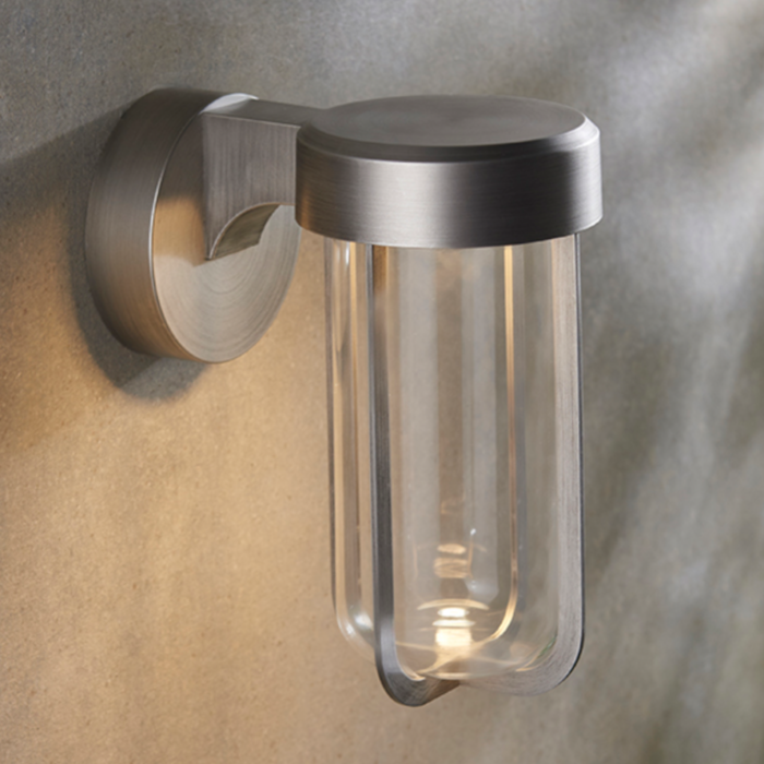 Ayton - Luxury Modern Outdoor LED Wall Light - Brushed Silver & Clear Glass