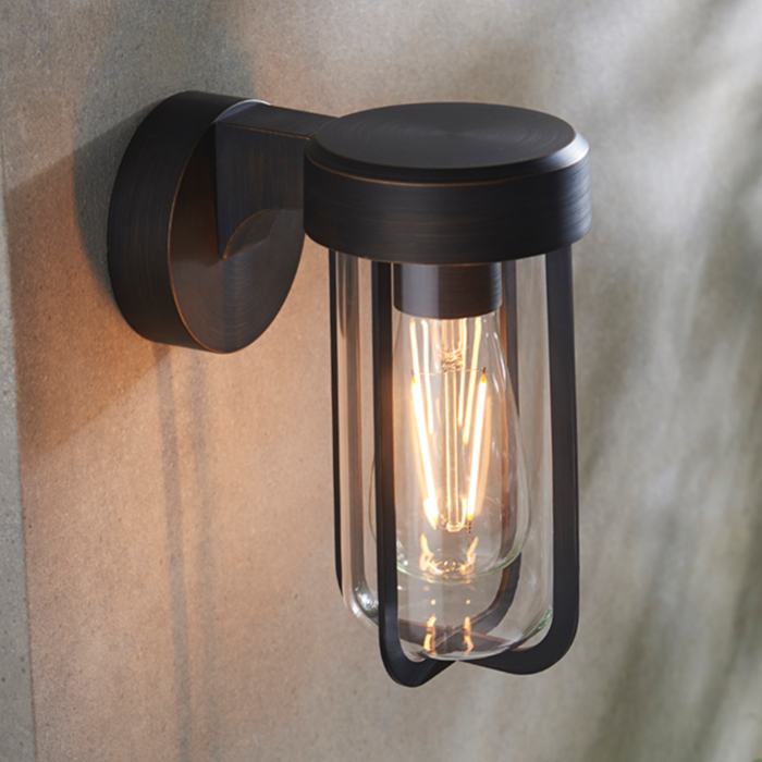 Ayton - Industrial Outdoor Wall Light - Brushed Bronze & Clear Glass