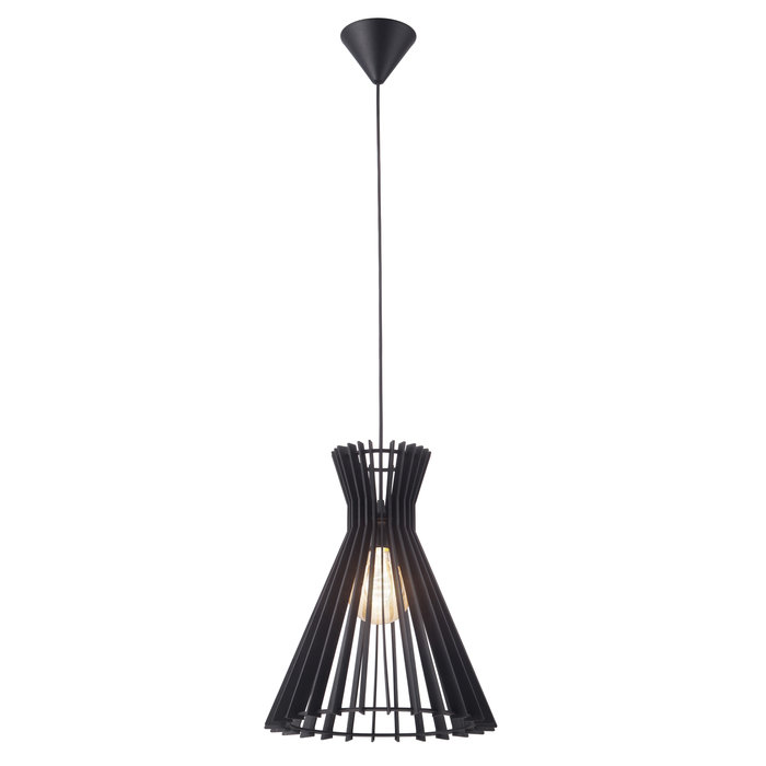 Gróa - Slatted Wood Black Scandi Pendant