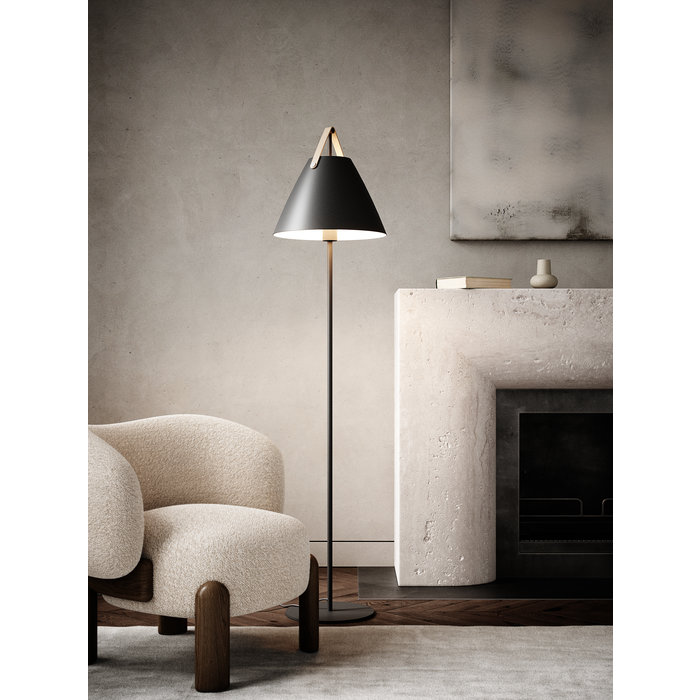 Rem - Black & Strap Scandi Floor Lamp