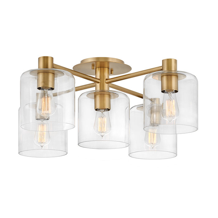 Arbor - Glass and Brushed Brass 5 Light Semi Flush Light