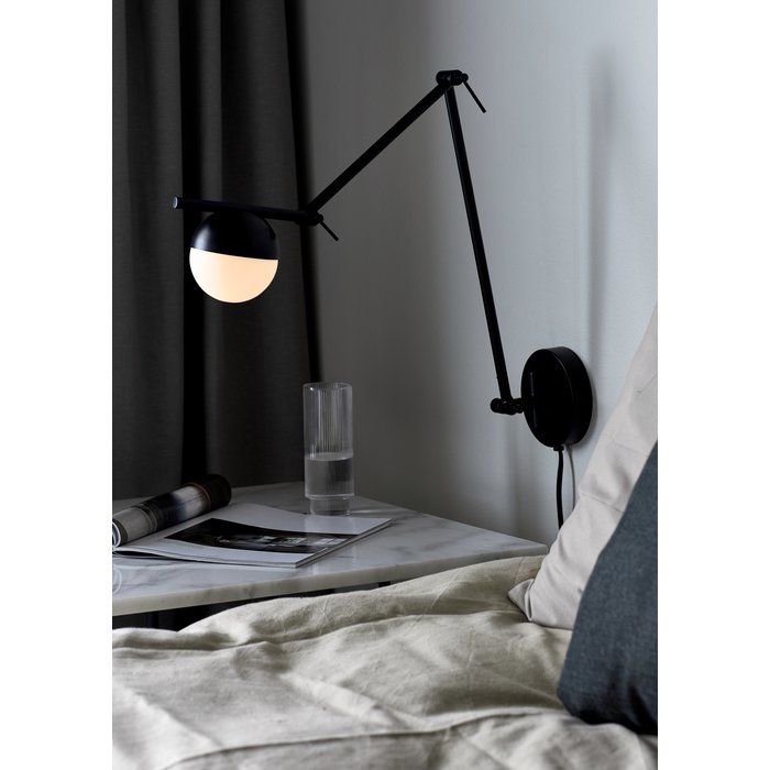 Teign - Black & Opal Adjustable Scandi Wall Light/Pendant Light