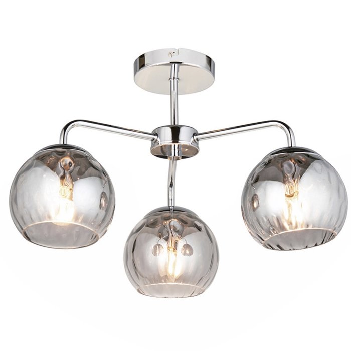 Dimple - Chrome & Smoked Glass 3 light Semi-Flush Ceiling Light