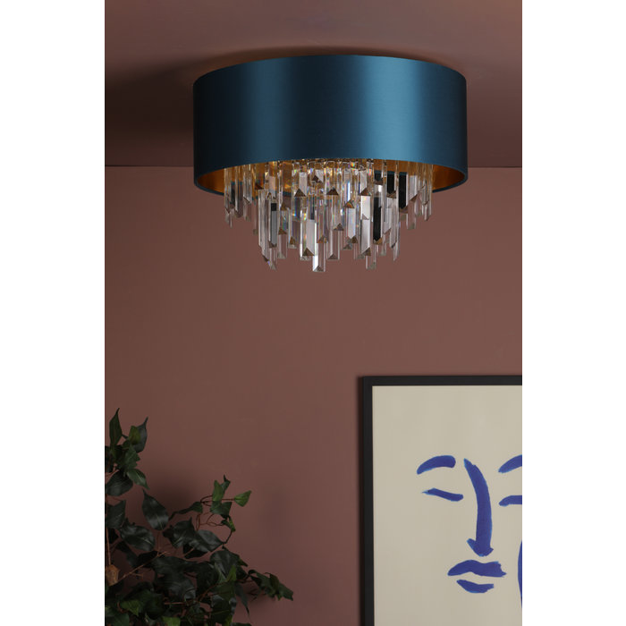 Harlie - Crystal and Chrome Flush Light with Bronze Lining & Bespoke Shade