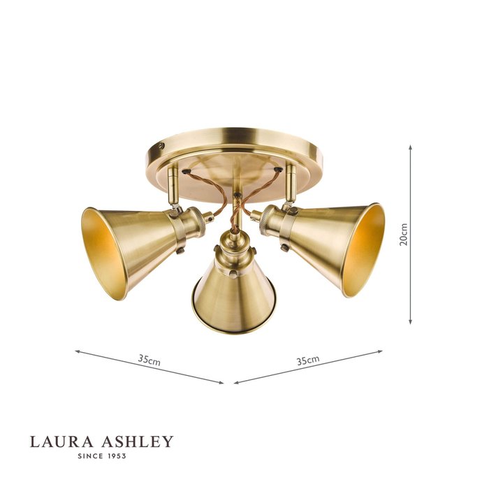 Rufus - Antique Brass 3 Light Round Spotlight - Laura Ashley
