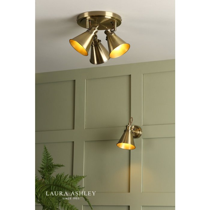 Rufus - Antique Brass 3 Light Round Spotlight - Laura Ashley