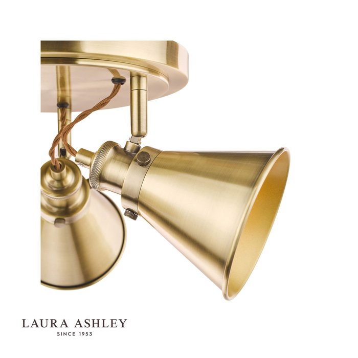 Rufus - Antique Brass 3 Light Round Spotlight - Laura Ashley