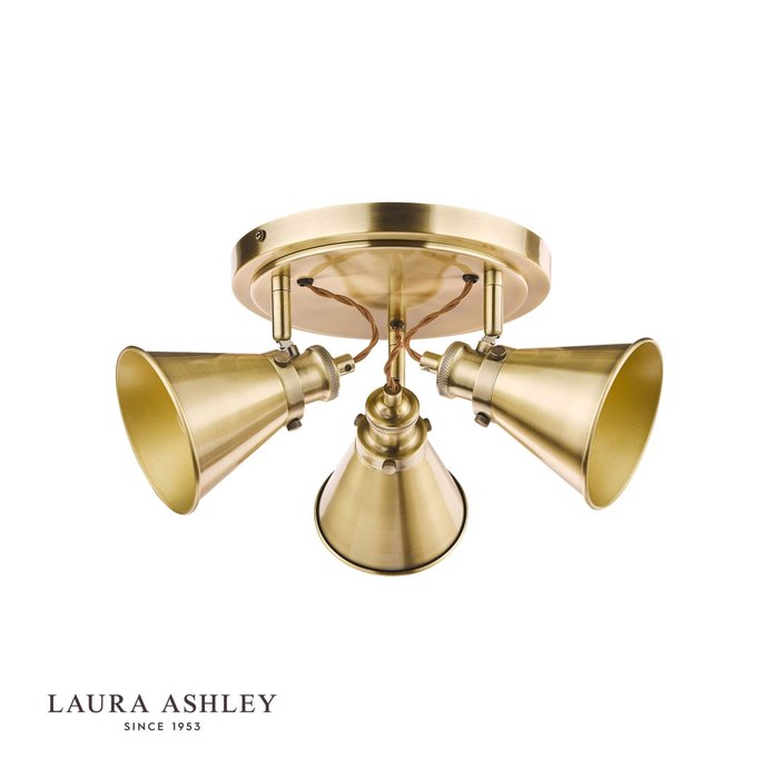 Rufus - Antique Brass 3 Light Round Spotlight - Laura Ashley