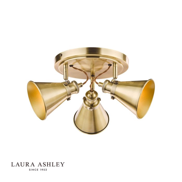 Rufus - Antique Brass 3 Light Round Spotlight - Laura Ashley