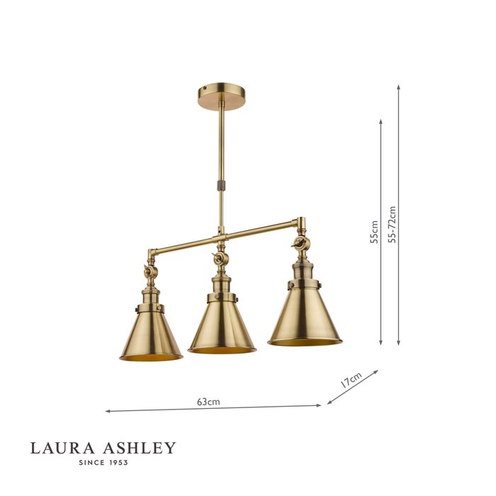 Rufus - Antique Brass 3 Light Adjustable Bar Pendant - Laura Ashley
