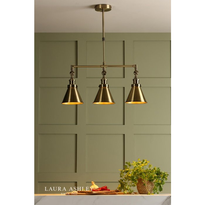 Rufus - Antique Brass 3 Light Adjustable Bar Pendant - Laura Ashley