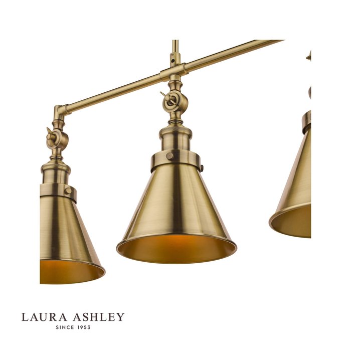 Rufus - Antique Brass 3 Light Adjustable Bar Pendant - Laura Ashley