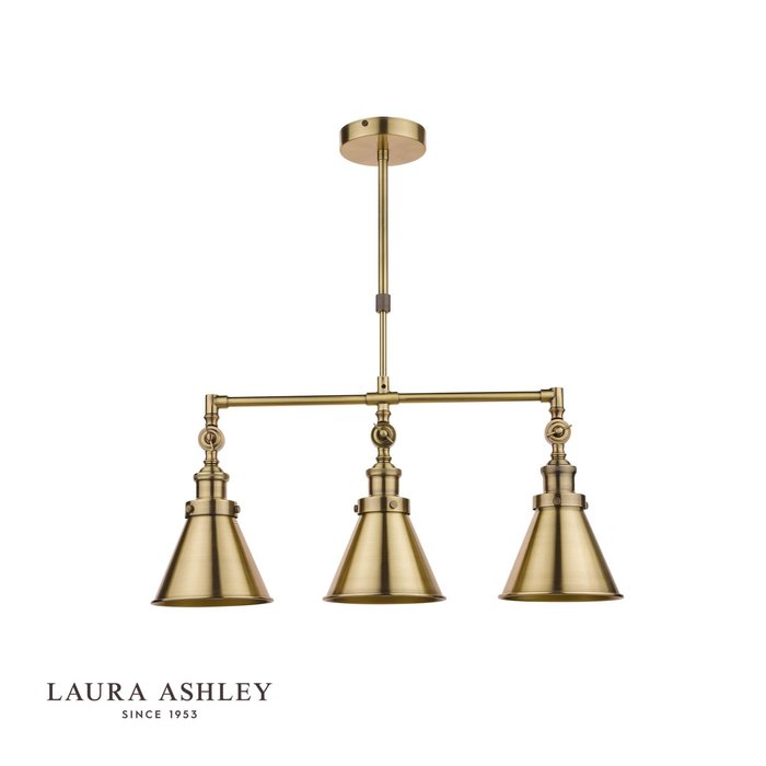 Rufus - Antique Brass 3 Light Adjustable Bar Pendant - Laura Ashley