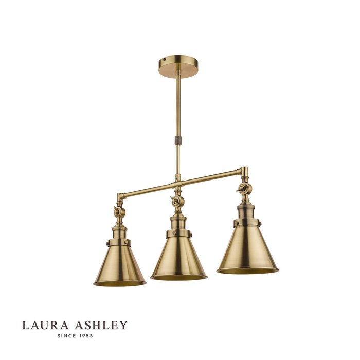 Rufus - Antique Brass 3 Light Adjustable Bar Pendant - Laura Ashley