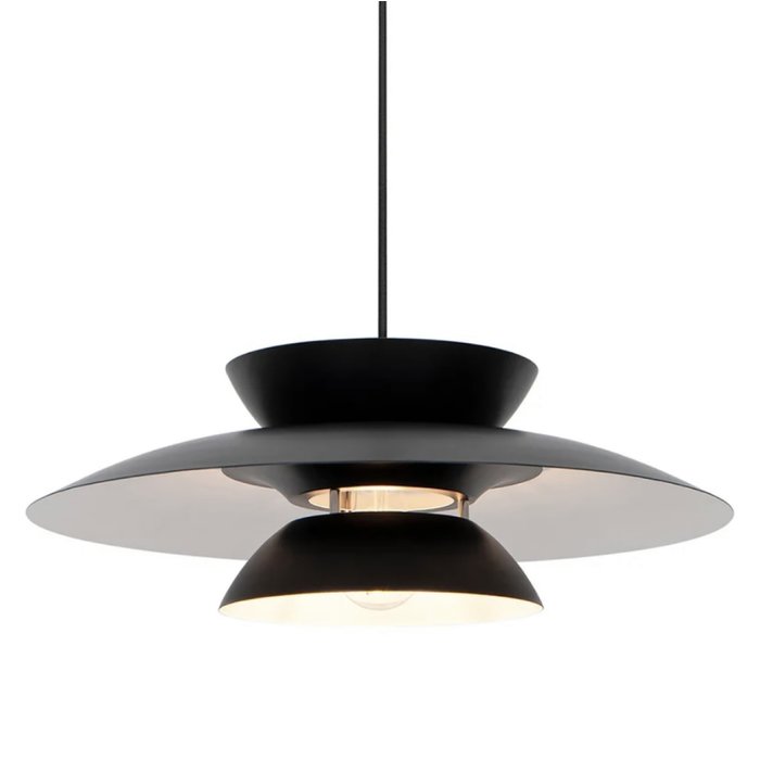 Nari - White Metal and Wood Scandi Pendant - Medium - Lightbox