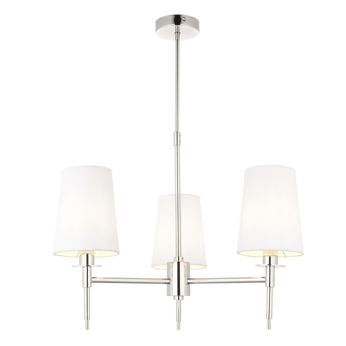 Selena - 3 Light Polished Nickel Armed Chandelier with White Shades