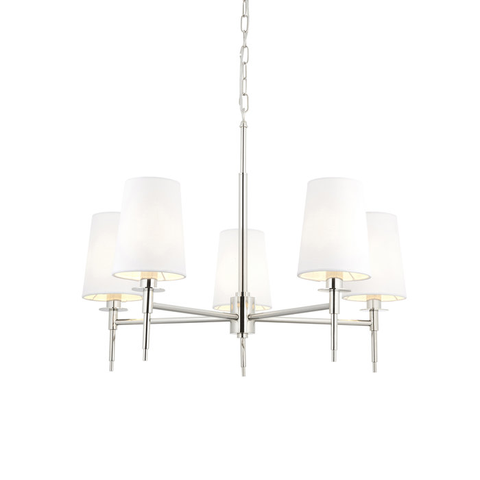 Selena - 5 Light Polished Chrome Armed Chandelier with White Shades