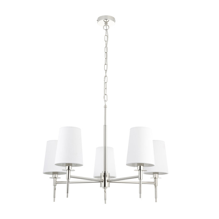 Selena - 5 Light Polished Chrome Armed Chandelier with White Shades