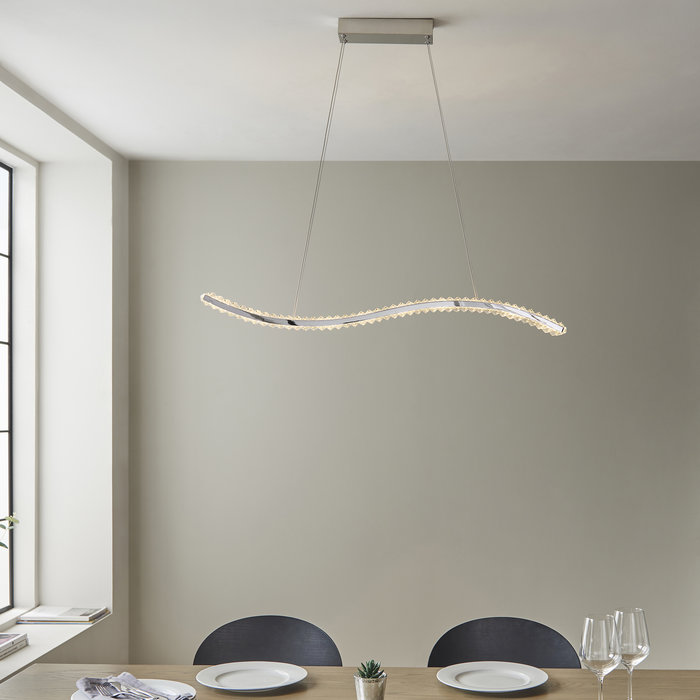 Wave - Contemporary Crystal and Chrome LED Pendant