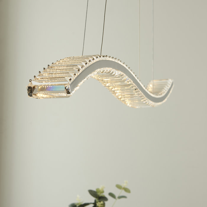 Wave - Contemporary Crystal and Chrome LED Pendant