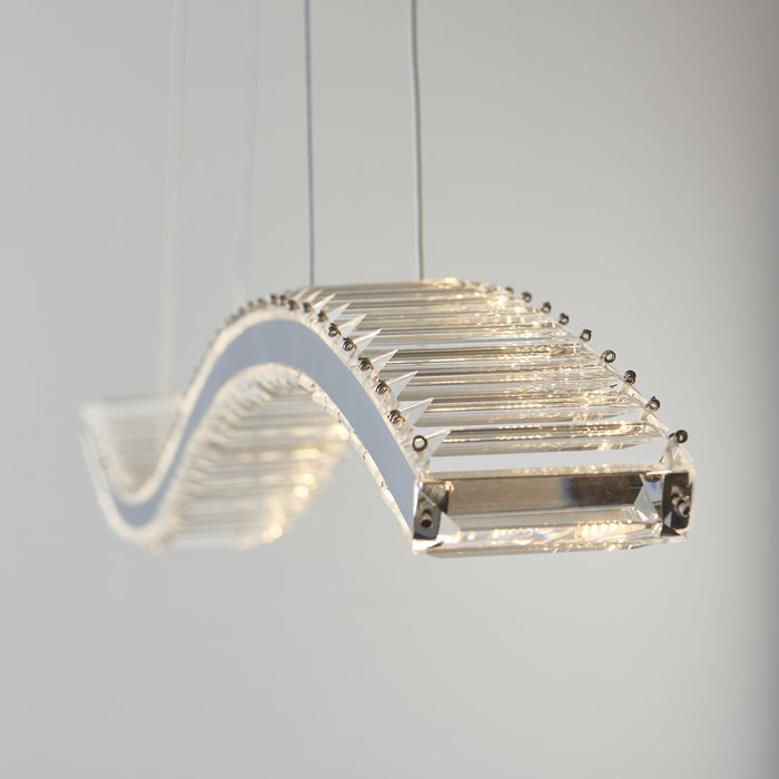 Wave - Contemporary Crystal and Chrome LED Pendant