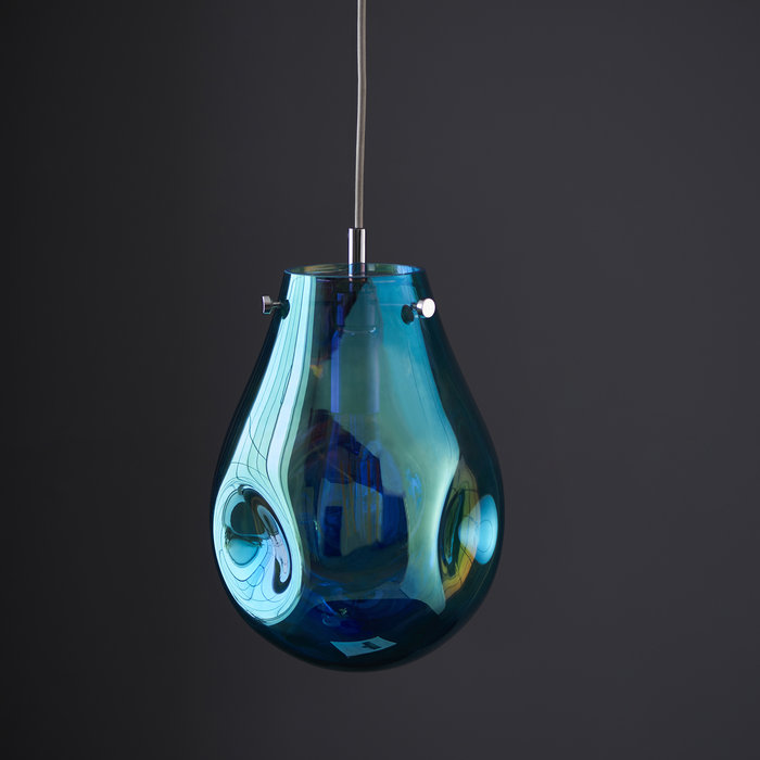Artie - Bulbous Metallic Blue Glass Pendant - Medium