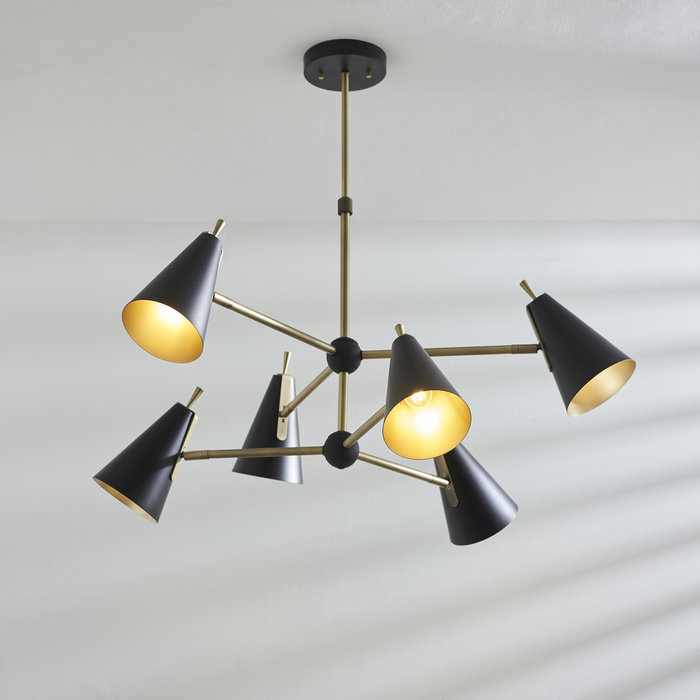 Lillie - Mid-Century Black & Gold 6 Light Ceiling Pendant