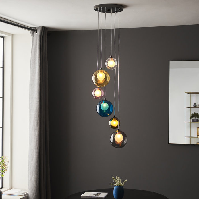 Nadia - Multi-Coloured 6 Light Cluster Pendant