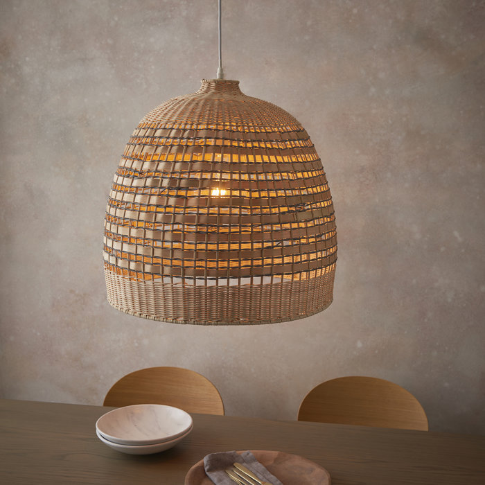 Rita - Handmade, Sustainably Sourced Rattan & Grey Basket Pendant