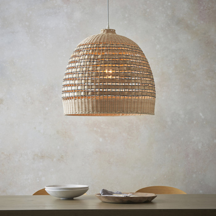 Rita - Handmade, Sustainably Sourced Rattan & Grey Basket Pendant