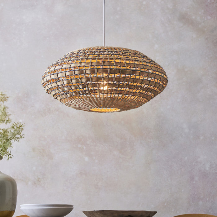 Rita - Handmade, Sustainably Sourced Rattan & Grey Oval Pendant