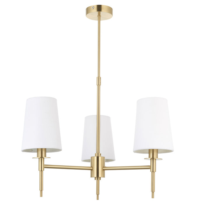 Selena - 3 Light Polished Satin Brass Armed Chandelier with White Shades