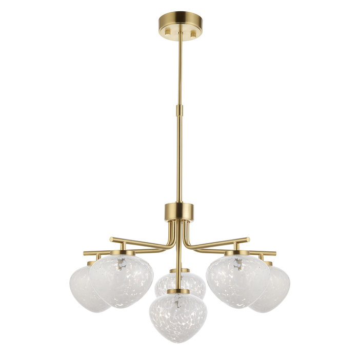 Connie - Satin Brass 6 Light Armed Chandelier with Confetti Glass