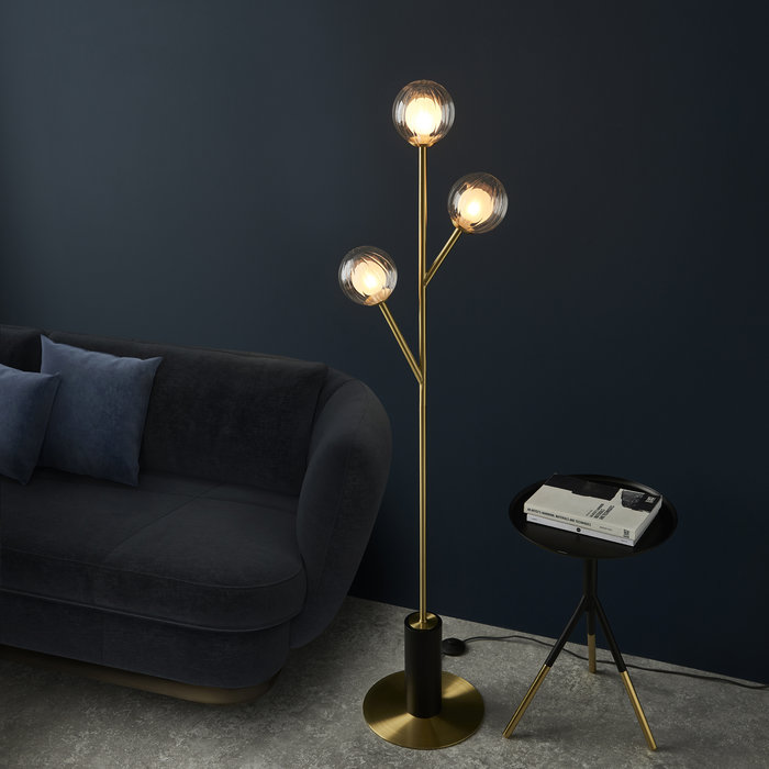 Buddug - 3 Light Satin Brass Floor Lamp