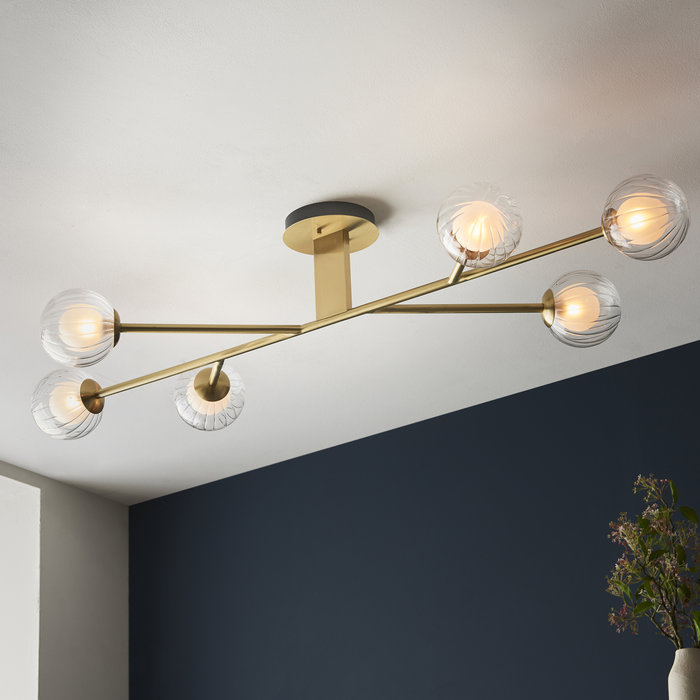 Buddug - 6 Light Satin Brass Semi Flush Ceiling Light