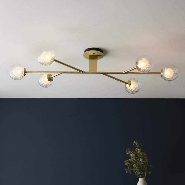 Buddug - 6 Light Satin Brass Semi Flush Ceiling Light